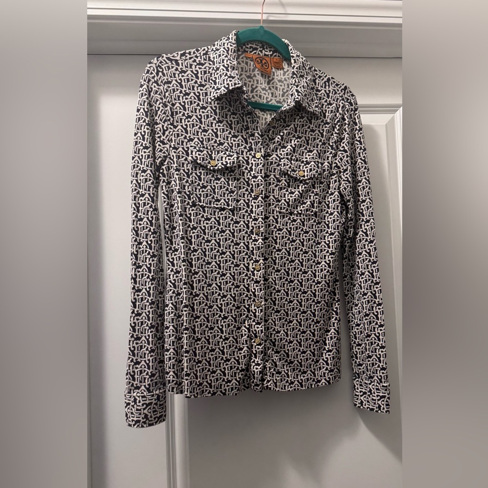 Tory Burch Monochrome Patterned Button Down Shirt - image 1